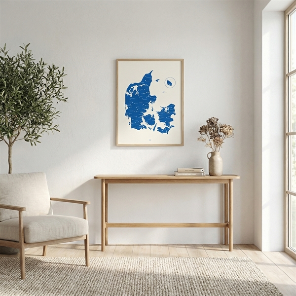 Danmarks kort i moderne farve kongeblå