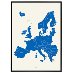 Europakort i kongeblå farve