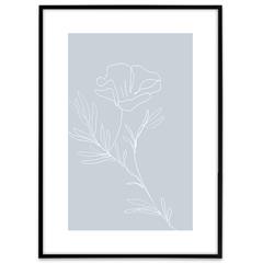 Smuk plakat med illustration af en blomst og en sart blå baggrund