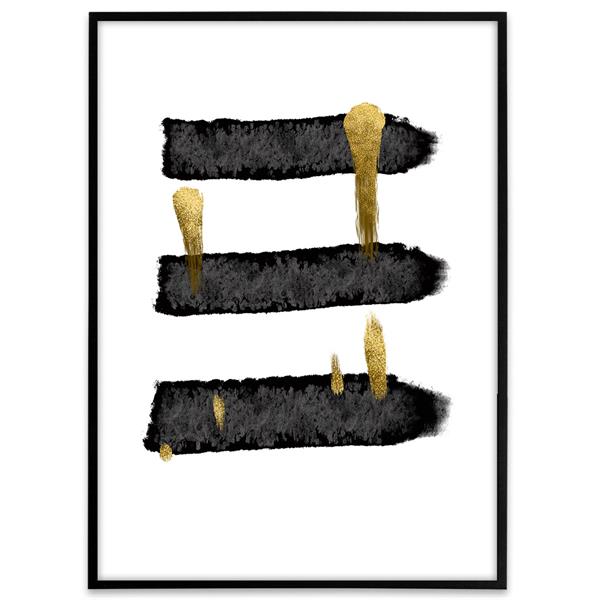 Plakat med sort og guld penselstrøg