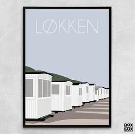 Plakat med motiv af badehusene i Løkken