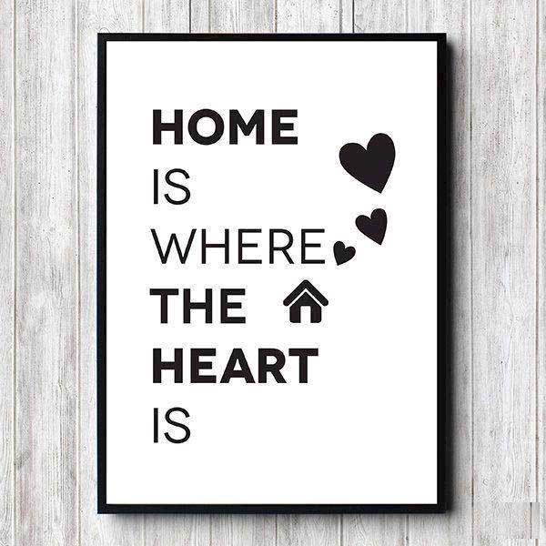 plakat med teksten home is where the heart is