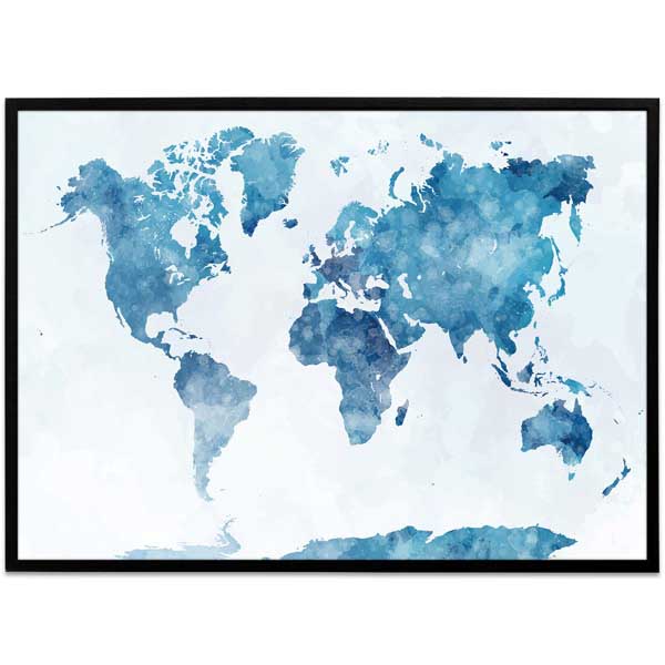 Plakat - Verdenskort - Effekt, blå