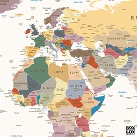 Plakat med klassisk verdenskort, i farver