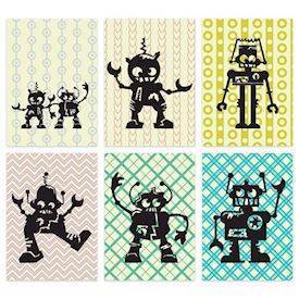 Mini galleri postkort sæt m. 6  kort - Robotter