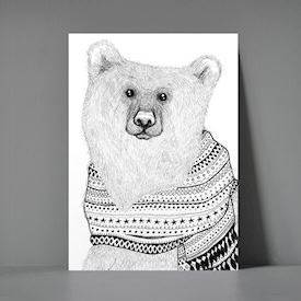 xl postkort Bjørn med halstørklæde