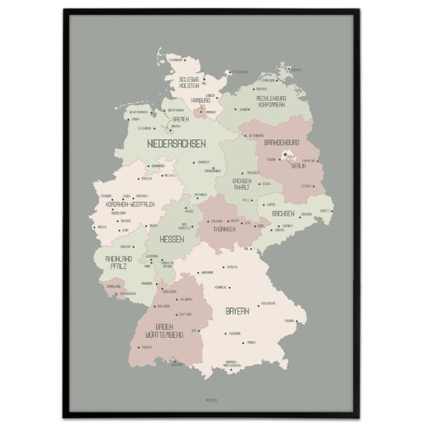 Plakat med kort over Tyskland 