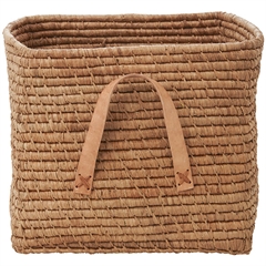 RICE Raffia kurv med læderhanke - TEA