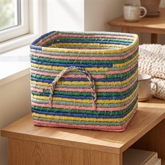 RICE Raffia kurv med hank - STRIPES, MULTI