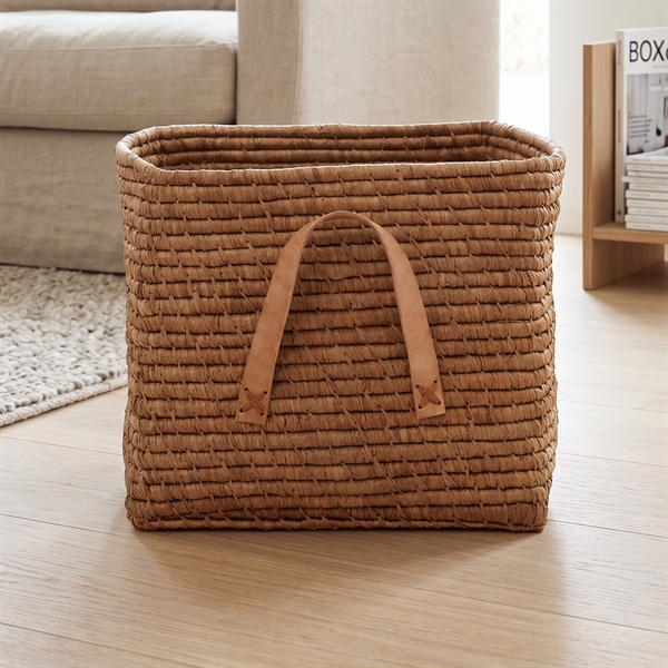 RICE Raffia kurv med læderhanke - TEA