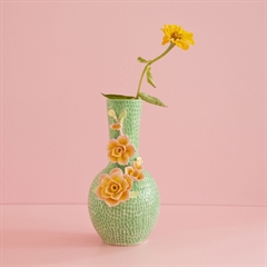 Rice keramikvase med blomster - Grøn