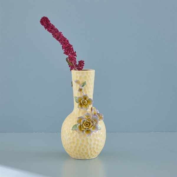 Rice keramikvase med blomster - Gul