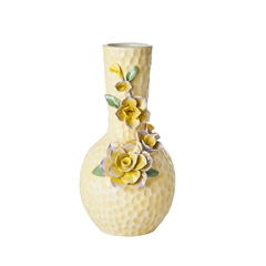 Gul keramikvase med blomster, fra Rice