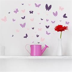 Små wallsticker sommerfugle i lyserøde farver