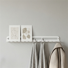 Stilren smal knagerække i mat hvid metal - 40 cm. bred.