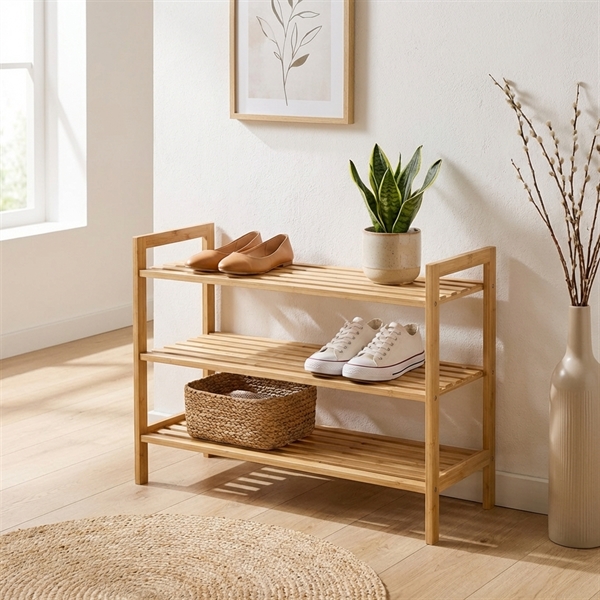 Skoreol i bambus med 3 hylder