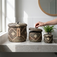 Små Afrikanske kurve, Sort/Natur Mønster. Sæt m 3.