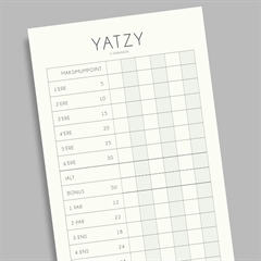 Spillerblok til Yatzy med 5 terninger