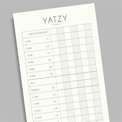 Spillerblok til Yatzy med 5 terninger