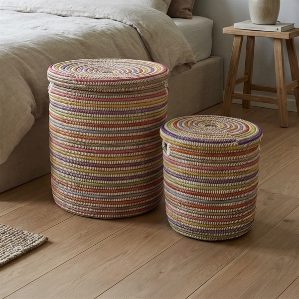 Store Afrikanske kurve i multicolor, striber - Sæt 2stk - vasketøjskurve