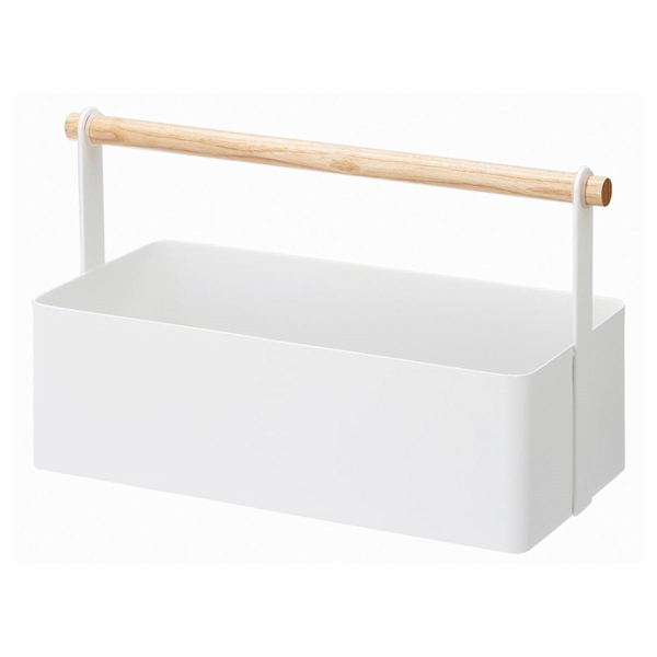 Hvid toolbox i metal og bambus