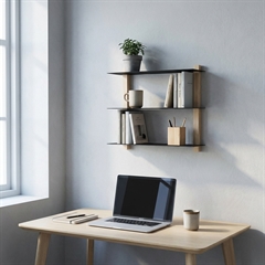 Sort Yoshi 3 hylder i metal og egetræ.