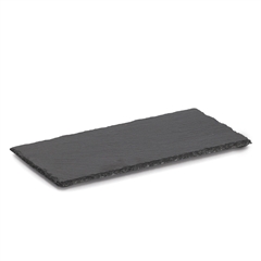 Rektangulær skiferplade til servering fra Zeller. Måler 30x15 cm og har en rustik mørkegrå overflade.