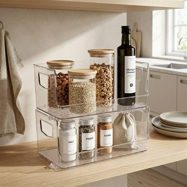 Stabelbar Åben Box i Plast, Sæt med 2 stk